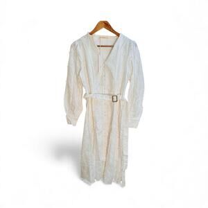 FRIEEAH White Embroidered Long Sleeve Belted Midi Dress Boho NWT